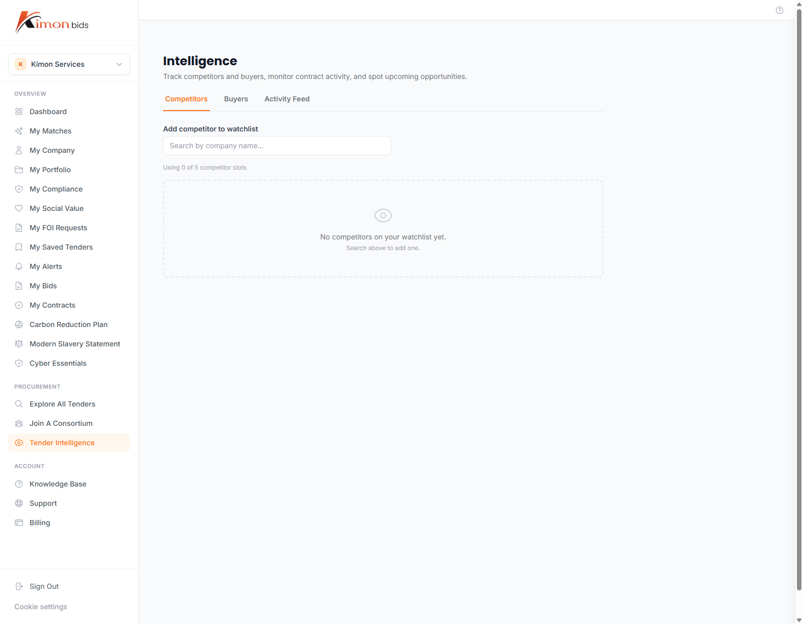 Tender Intelligence with competitor watchlist and market insights